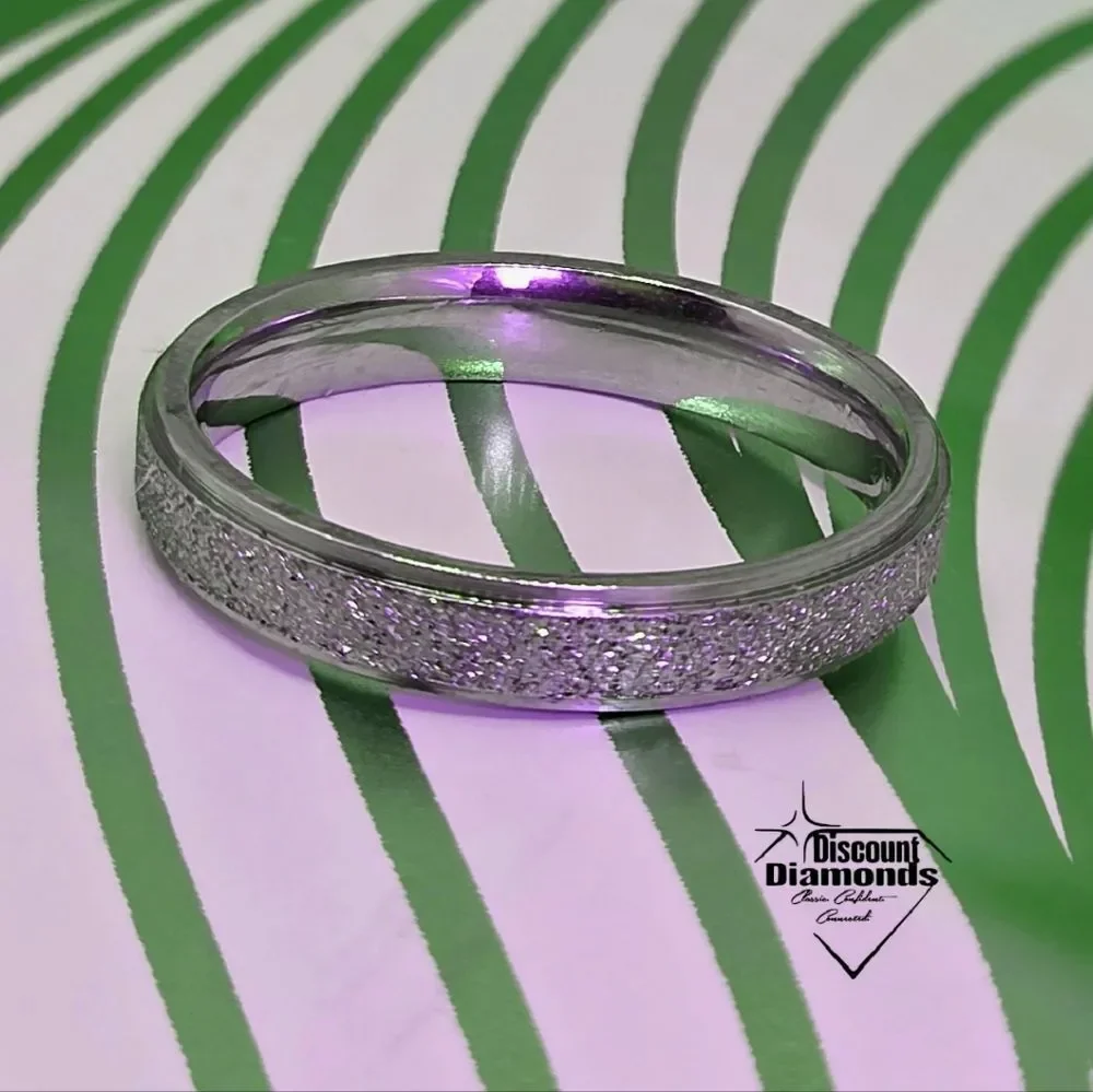 Silver Titanium Comfort Ring & a Frosted Textured Inlay Appearing Diamond Like